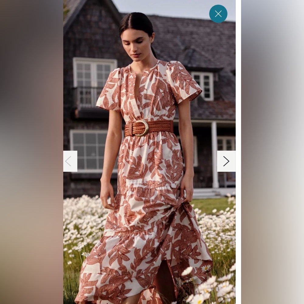 Anthropologie Women’s 2X Somerset Maxi Rust & Ivory Floral Tiered Boho Dress
